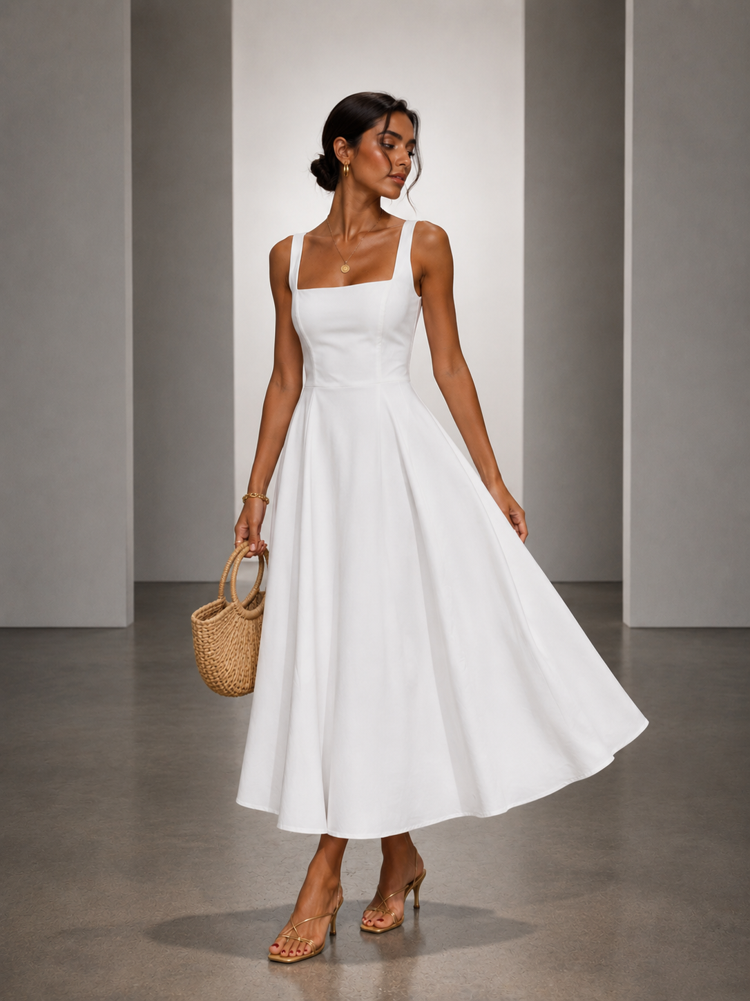 Vestido Midi Elegante de Corte Evasé