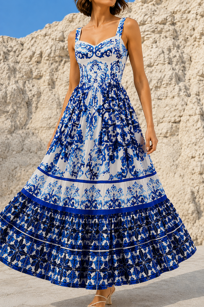 Vestido Largo Estampado Con Tirantes