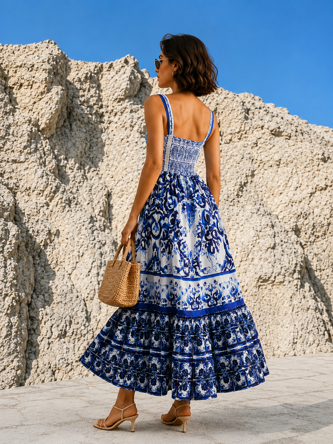 Vestido Largo Estampado Con Tirantes