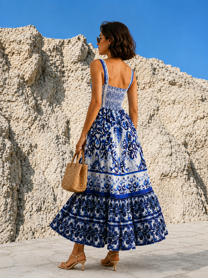 Vestido Largo Estampado Con Tirantes